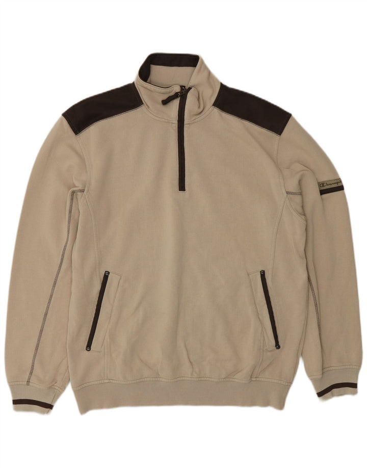 CHAMPION Felpa da uomo con collo con zip, maglione grande, cotone color block beige