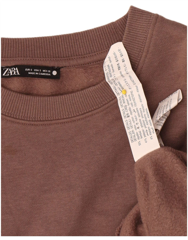 Felpa oversize da donna Zara UK 10 piccola in cotone marrone