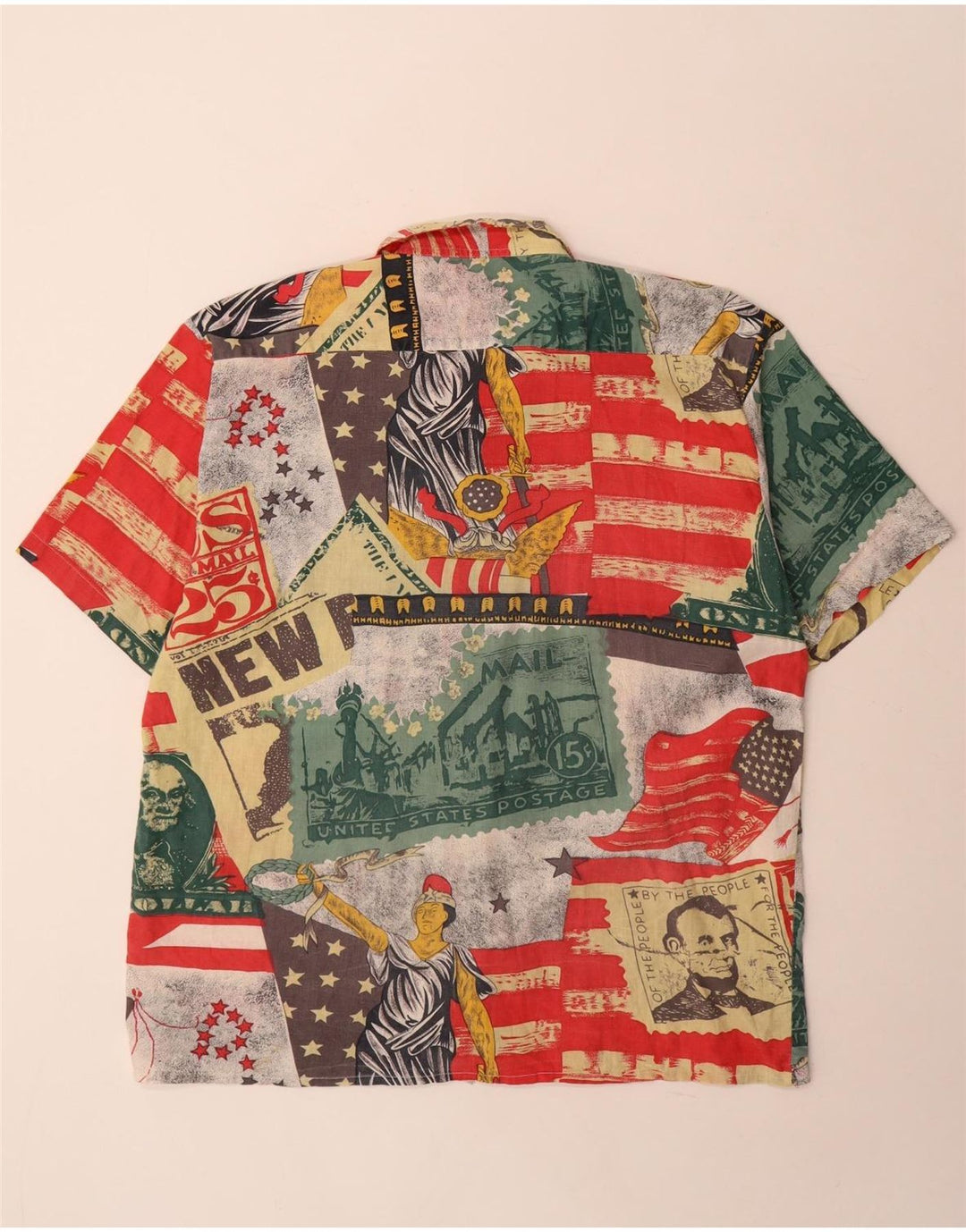 Camicia vintage da uomo con motivo astratto taglia 43/44 grande multicolore