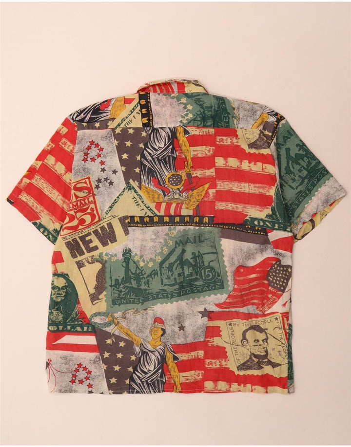 Camicia vintage da uomo con motivo astratto taglia 43/44 grande multicolore