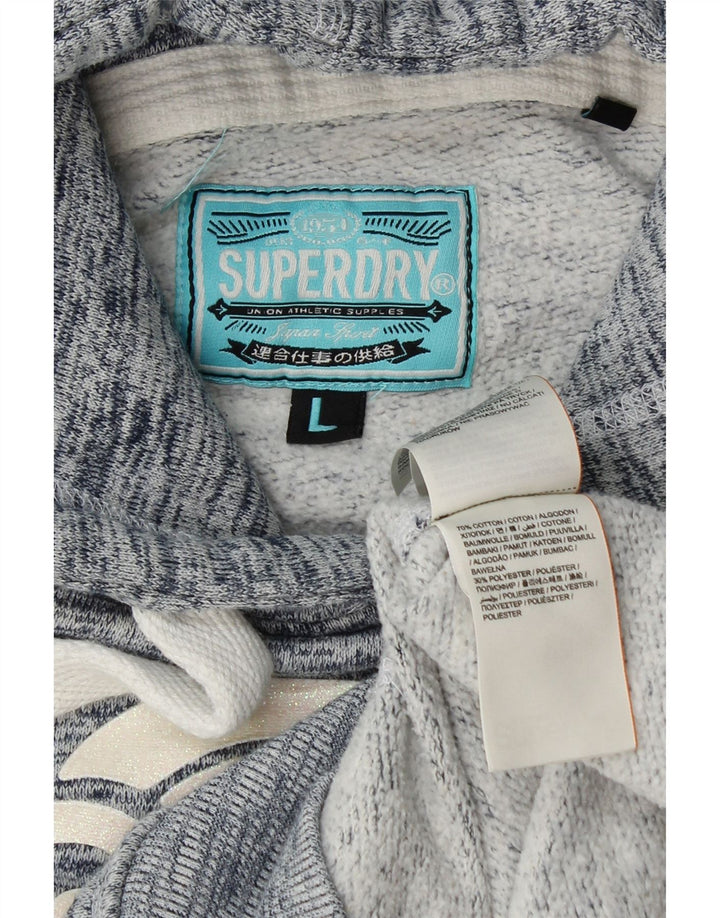 Maglione con cappuccio grafico da donna SUPERDRY UK 16 Grande cotone screziato blu navy
