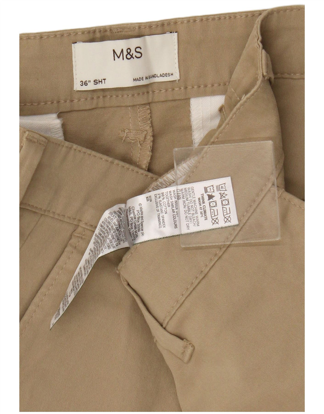 Pantaloncini chino da uomo Marks & Spencer W36 grandi in cotone beige