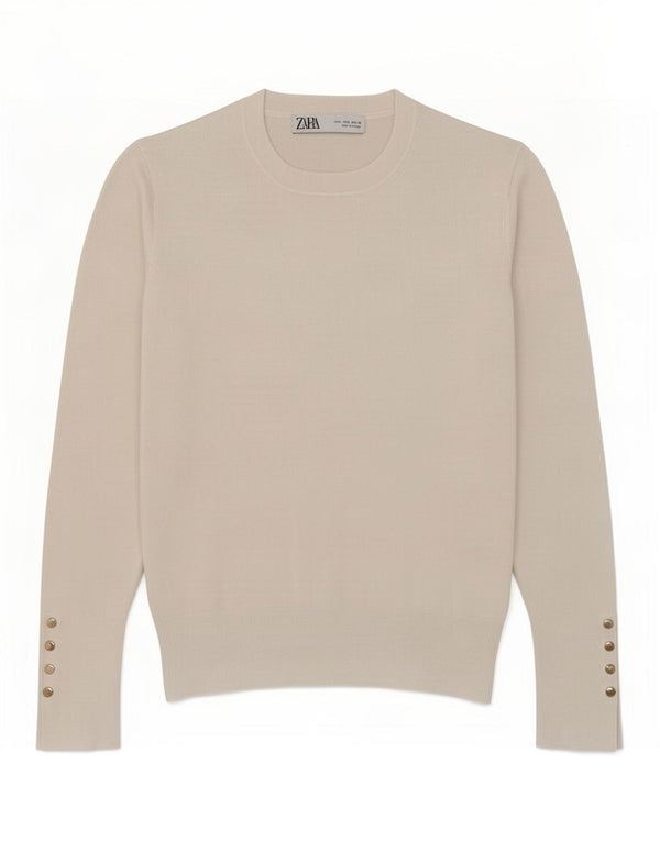 Zara Womens Crew Neck Jumper Sweater UK 16 Large White Viscose