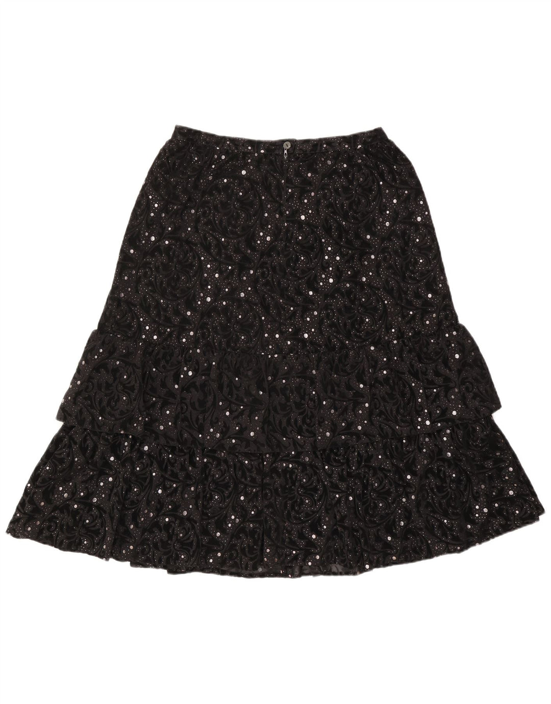 Gonna a strati da donna vintage IT 44 media W30 nera Paisley in poliammide