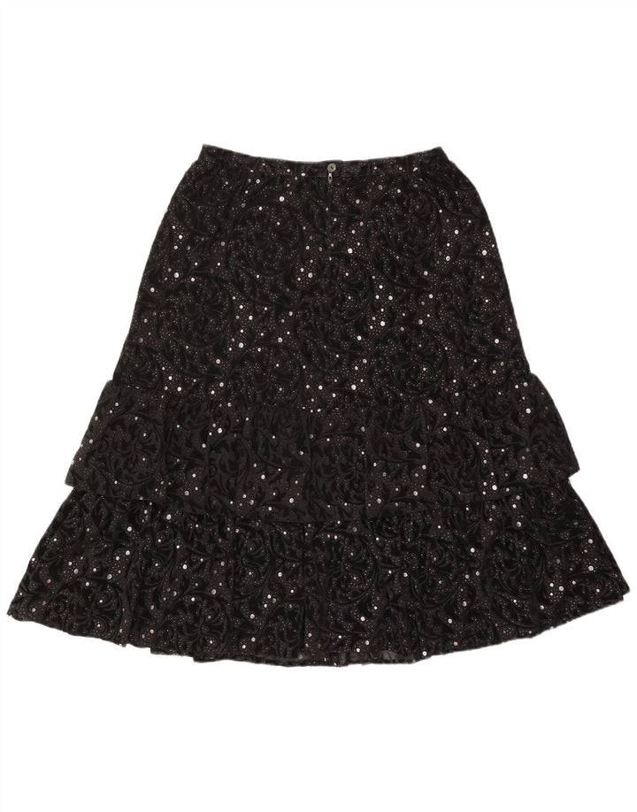 Gonna a strati da donna vintage IT 44 media W30 nera Paisley in poliammide