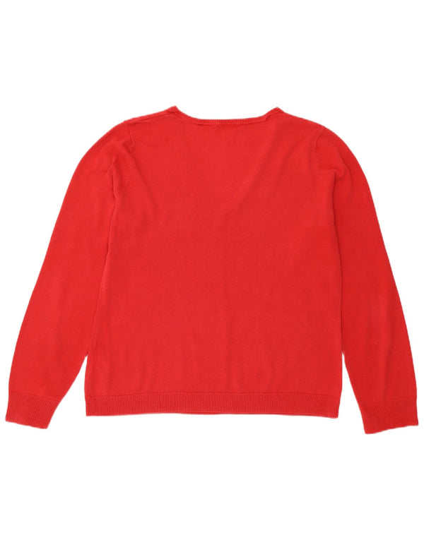 Maglione da donna con scollo a V Benetton UK 12 rosso medio