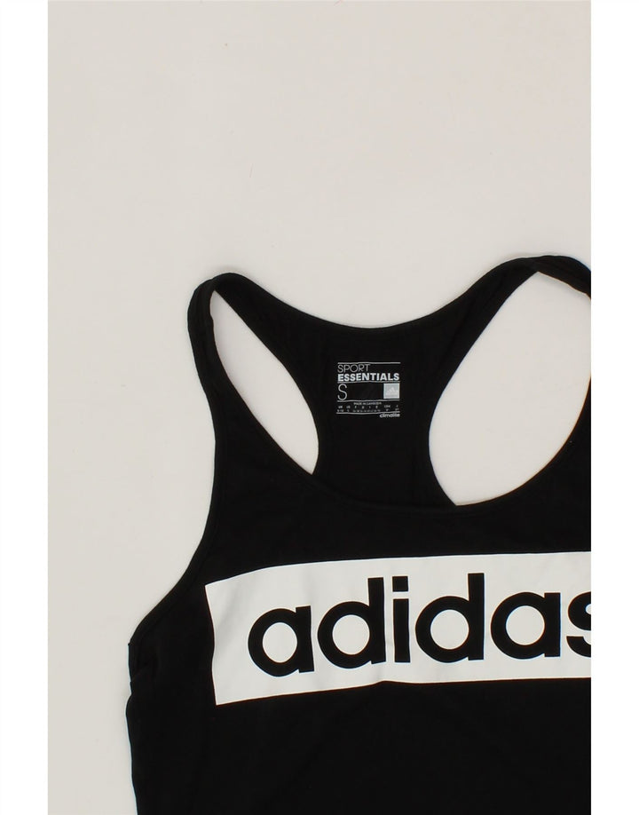 ADIDAS Womens Graphic Vest Top UK 8/10 Small Black Vintage Adidas and Second-Hand Adidas from Messina Hembry 