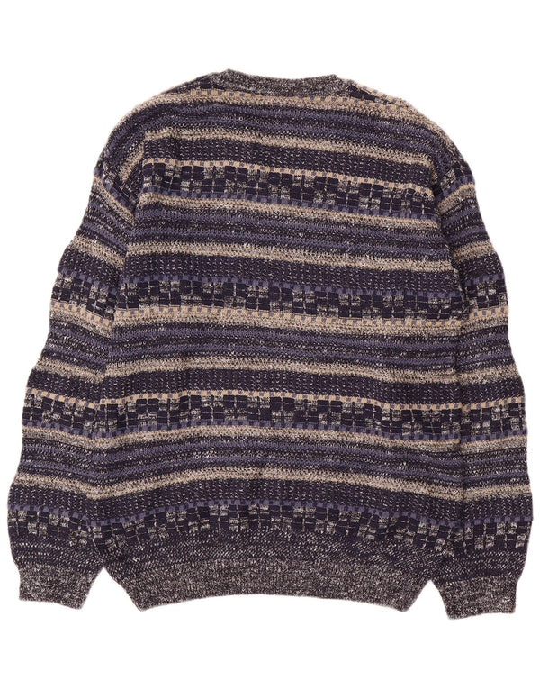 Rodes Maglione da uomo con scollo a V in cotone a righe medie blu navy