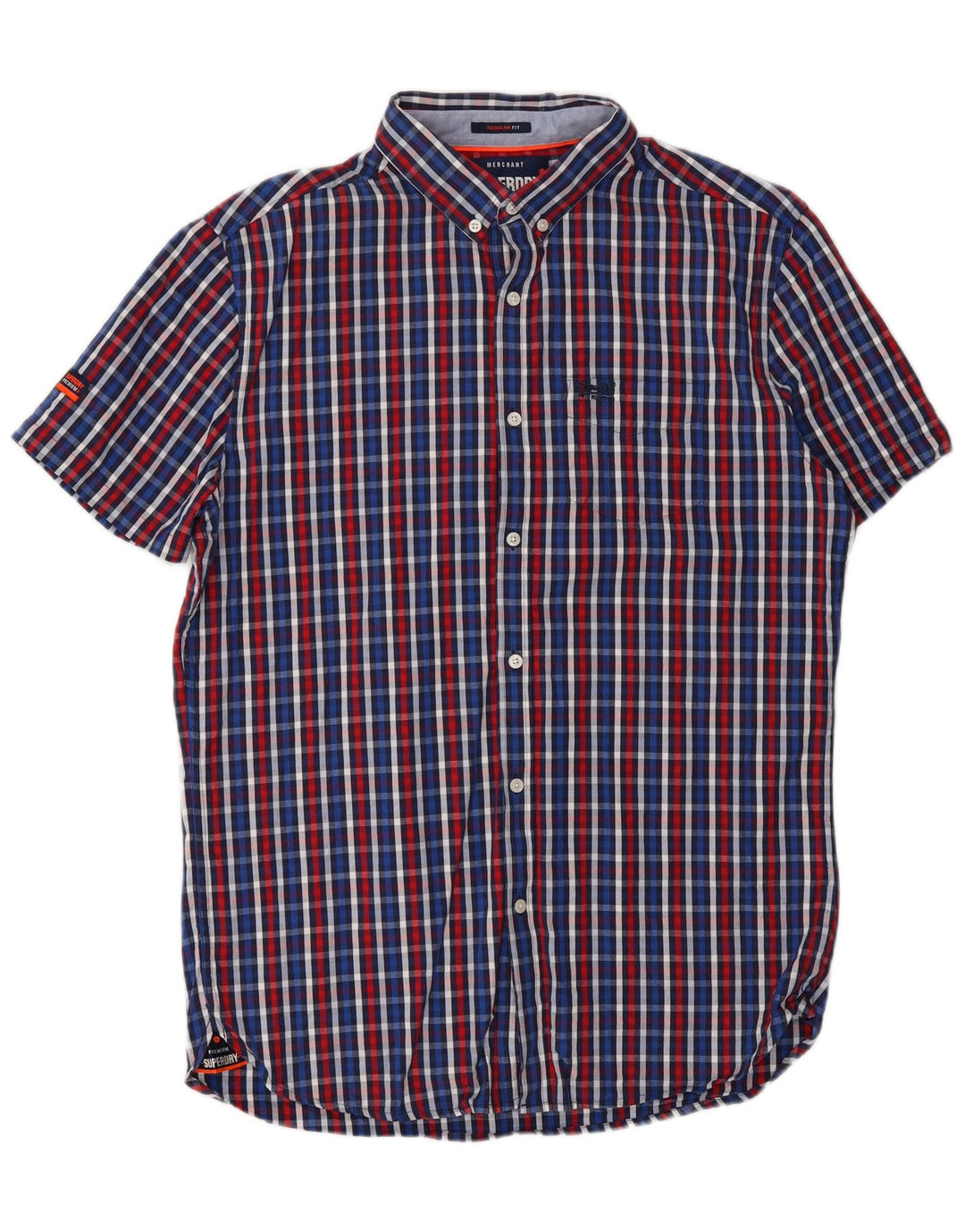Camicia a maniche corte da uomo vestibilità regolare SUPERDRY in cotone a quadri blu medio