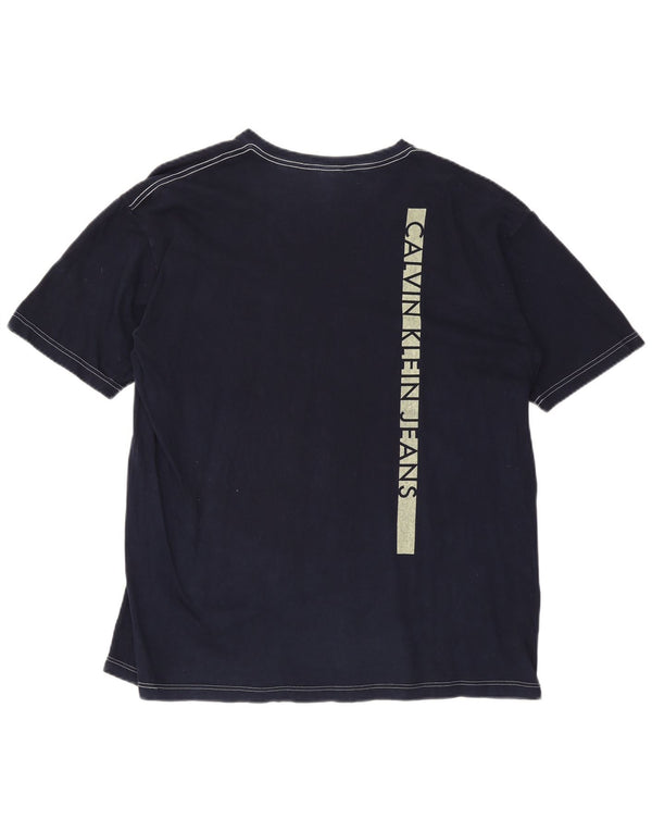 Calvin Klein Jeans T-shirt grafica da uomo Top Large Blu Navy Colourblock
