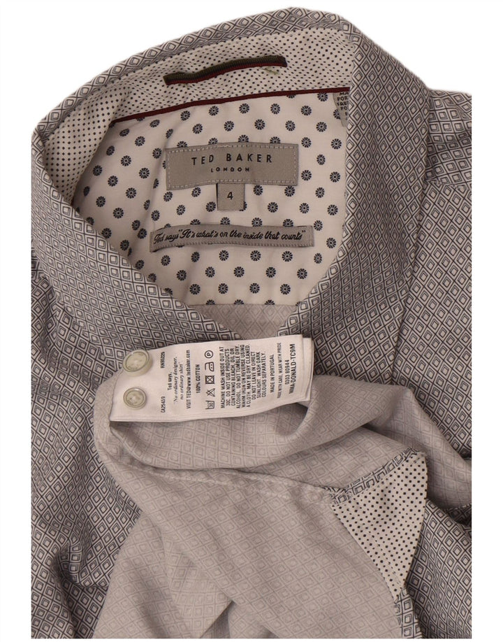 Ted Baker Camicia a maniche corte da uomo taglia 4 grande cotone geometrico grigio