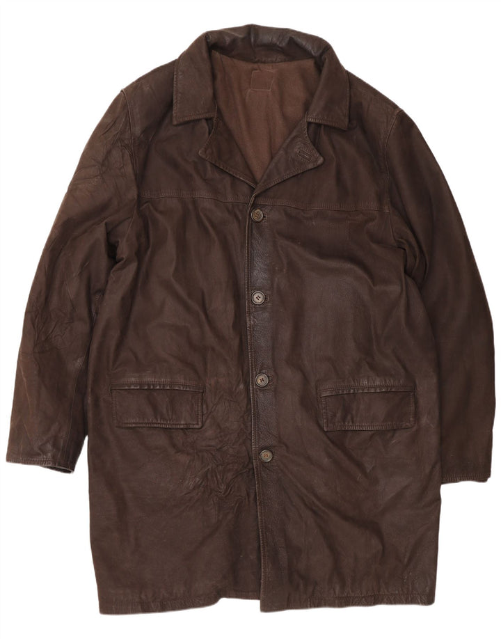 Cappotto in pelle vintage da uomo UK 44 2XL Marrone Classico
