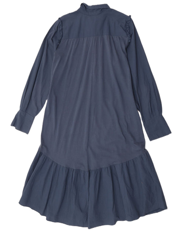 Abito camicia a maniche lunghe da donna Zara UK 16 grande in cotone blu navy