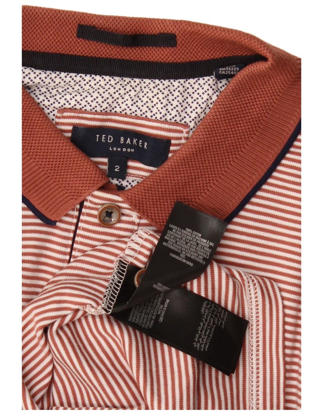 Polo da uomo Ted Baker taglia 2 piccola in cotone a righe marroni
