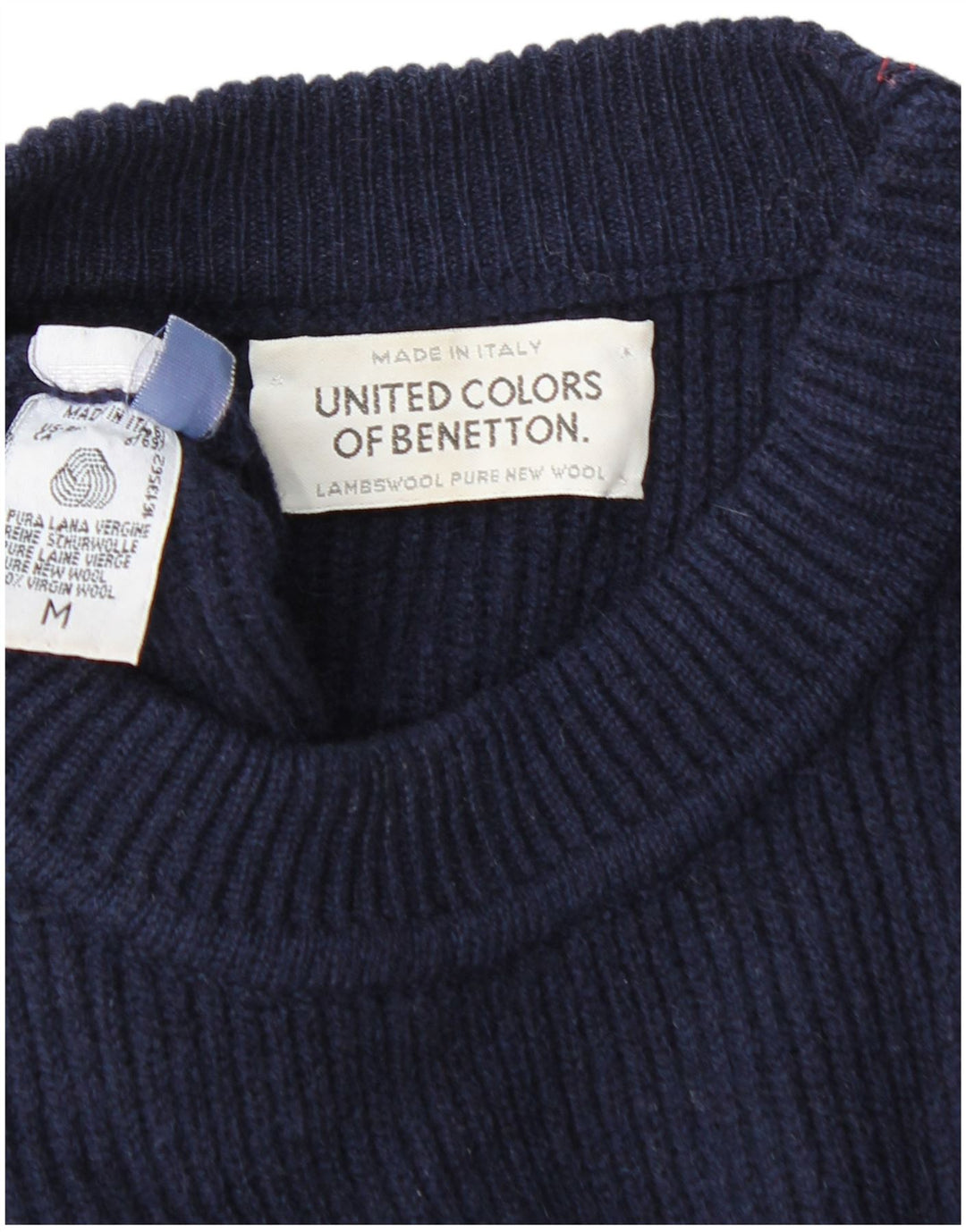 BENETTON Maglione da uomo girocollo maglione medio blu navy in lana vergine
