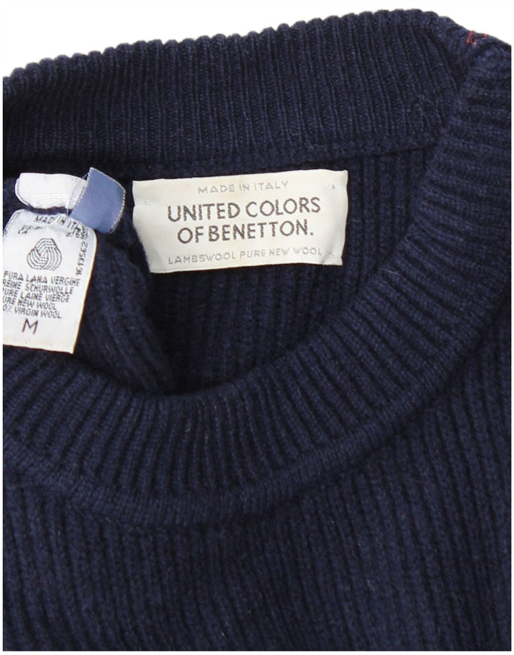 BENETTON Maglione da uomo girocollo maglione medio blu navy in lana vergine