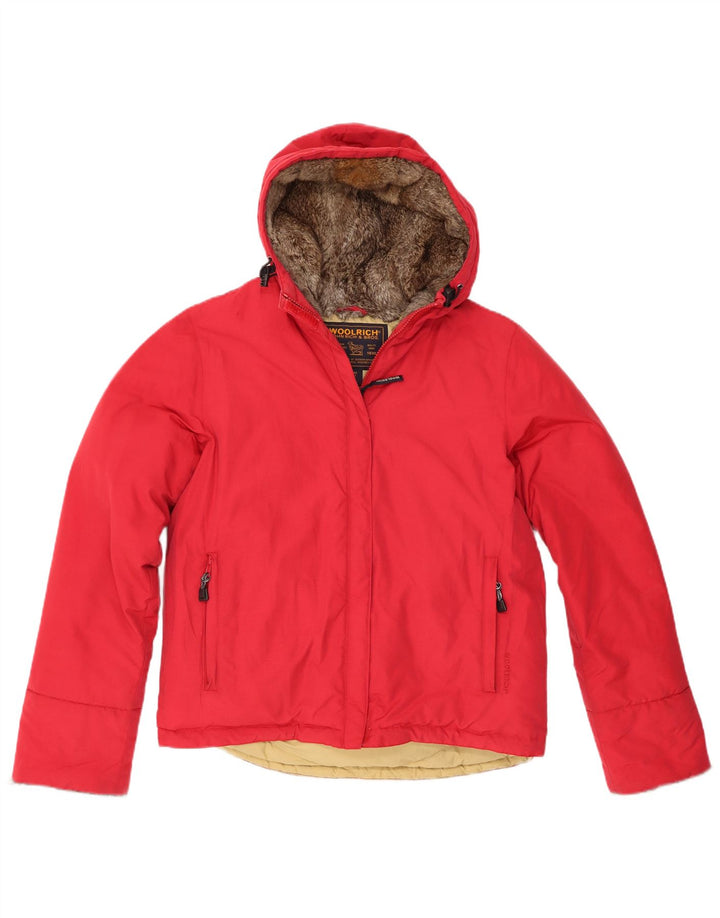 Giacca imbottita con cappuccio da donna Woolrich UK 16 grande cotone rosso