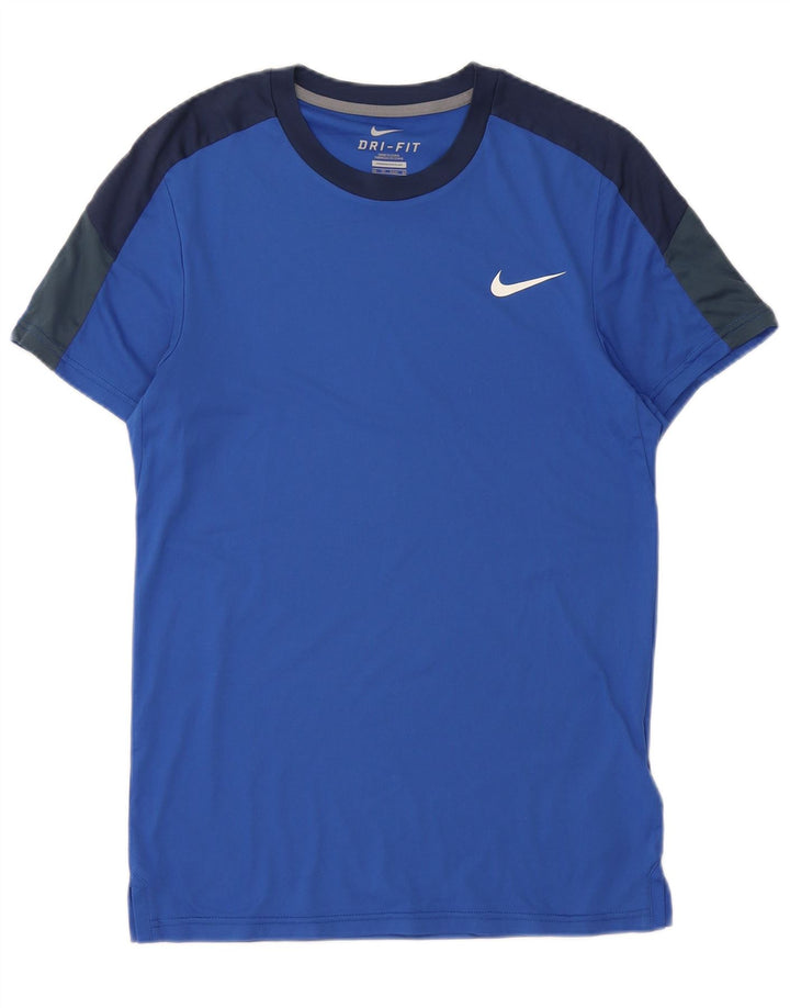 T-shirt Nike da uomo Dri Fit Top XS blu in poliestere color block