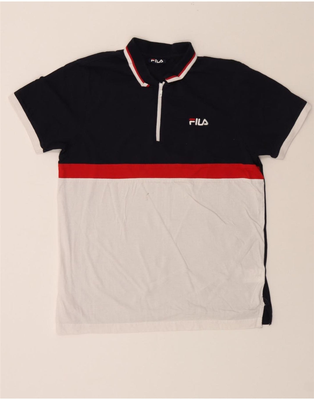 FILA Mens Polo Shirt Small Navy Blue Colourblock Cotton Vintage Fila and Second-Hand Fila from Messina Hembry 