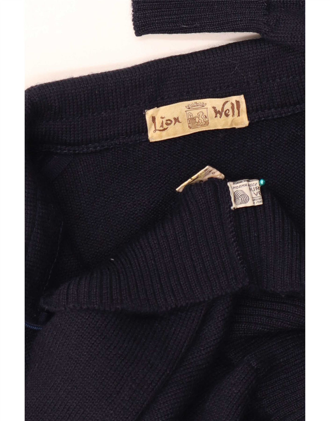 Maglione cardigan con zip intera da uomo vintage grande lana blu navy