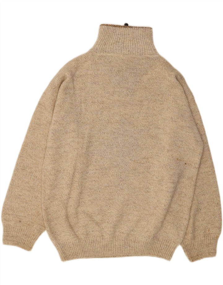 NEW LOOK Mens Zip Neck Jumper Sweater Large Beige Argyle/Diamond Acrylic Vintage NEW LOOK and Second-Hand NEW LOOK from Messina Hembry 