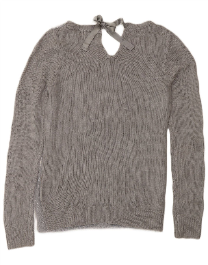 Maglione maglione con scollo a barca da donna Oasis UK 10 piccolo grigio poliammide