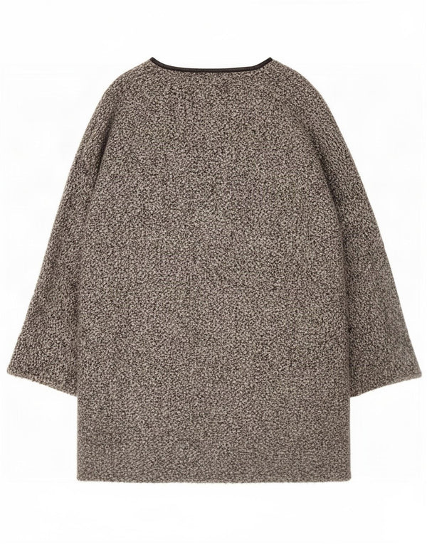 Maglione cardigan aperto a lunga linea da donna Zara UK 16 Grande acrilico chiazzato grigio