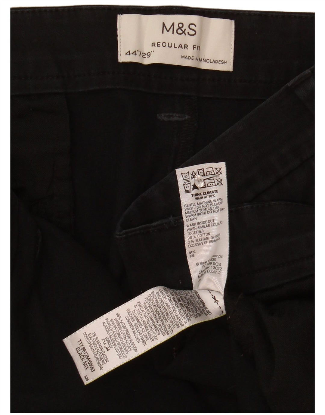 Pantaloni cropped vestibilità regolare da uomo Marks & Spencer W44 L25 cotone nero