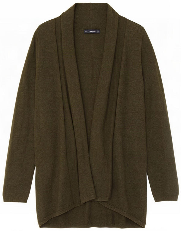 Maglione cardigan aperto a linea lunga da donna Zara UK 14 Large Verde