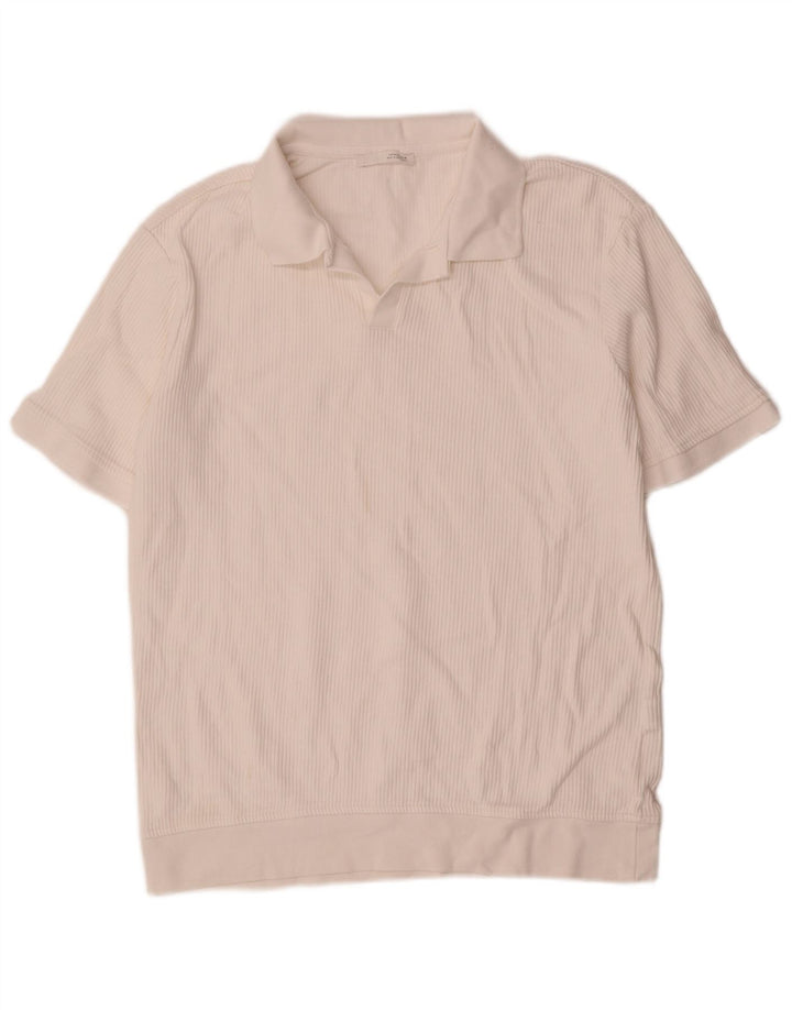 Polo da uomo Zara in cotone a righe bianche medie