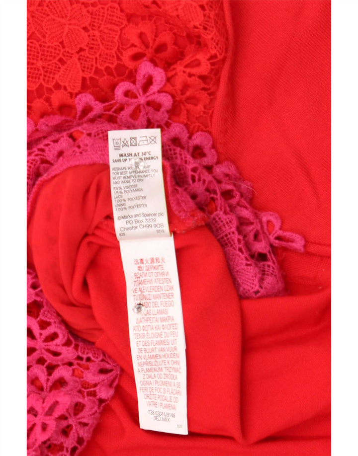 Top in camicetta di pizzo da donna Marks & Spencer UK 12 Poliestere floreale rosso medio