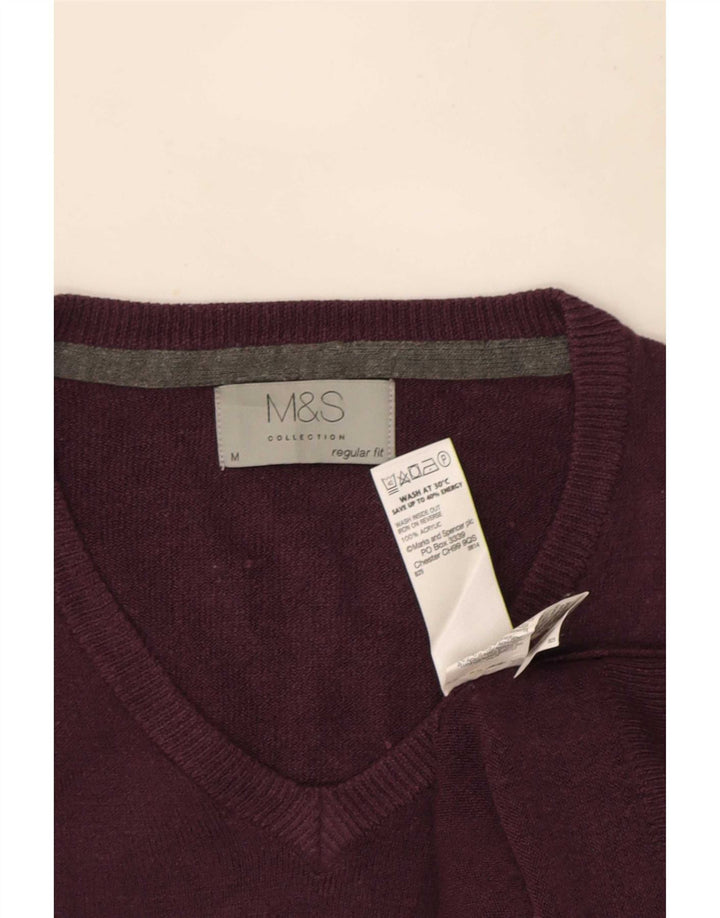 Maglione da uomo Marks & Spencer vestibilità regolare con scollo a V bordeaux medio