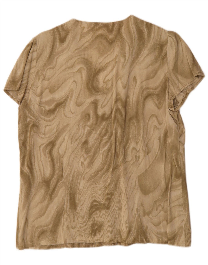 Camicetta a maniche corte con motivo astratto da donna vintage UK 16 grande cachi