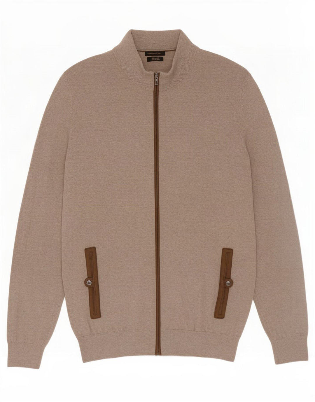 Massimo Dutti Maglione cardigan da uomo grande in cotone color block beige