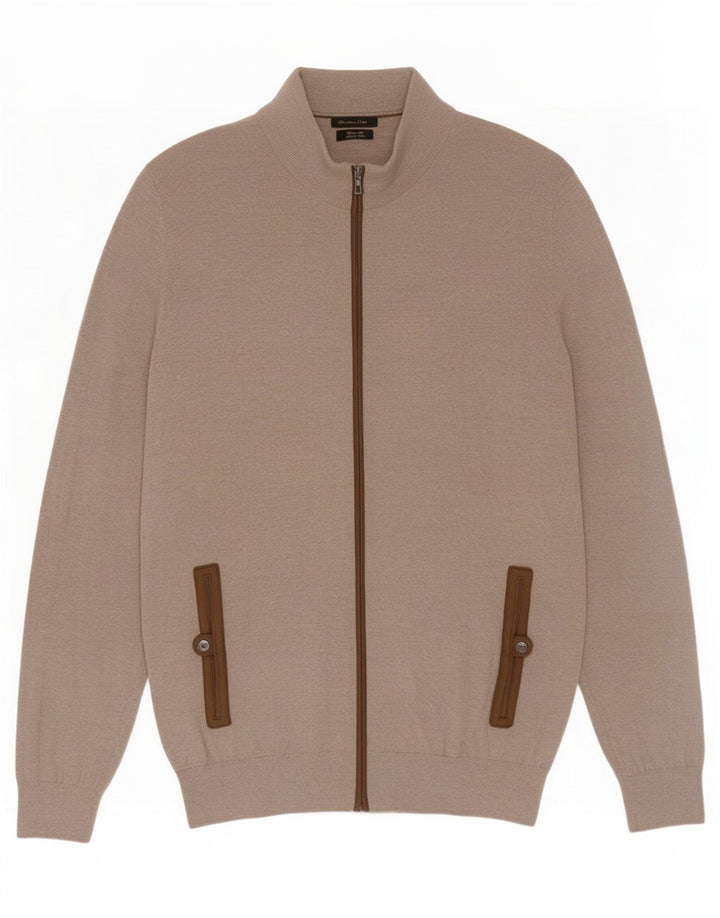 Massimo Dutti Maglione cardigan da uomo grande in cotone color block beige