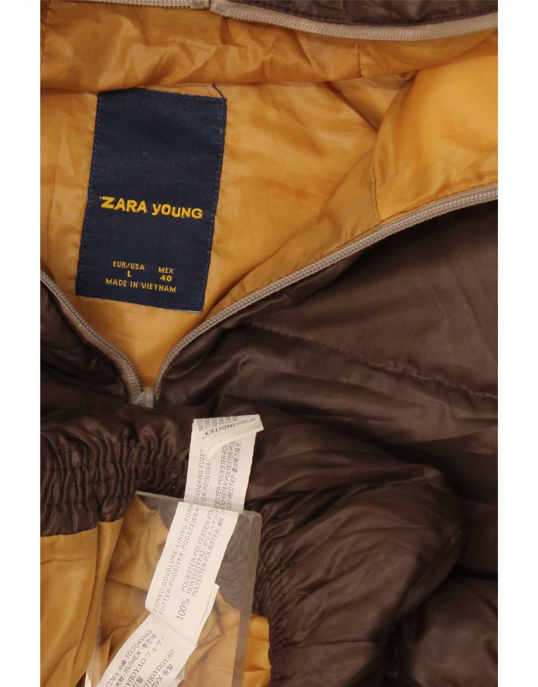 Gilet imbottito con cappuccio Zara per ragazzi 13-14 anni, grande, in poliestere marrone