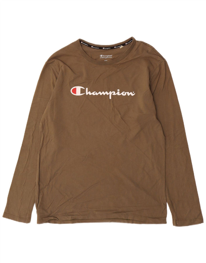 CHAMPION Top grafico da uomo a maniche lunghe in cotone marrone grande
