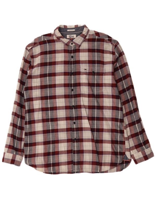 Camicia da uomo in flanella vestibilità regolare Tommy Hilfiger XL in cotone a quadri bordeaux