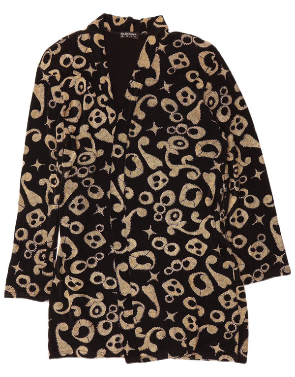 Giacca blazer lunga da donna con motivo astratto vintage UK 18 XL Nero Retro