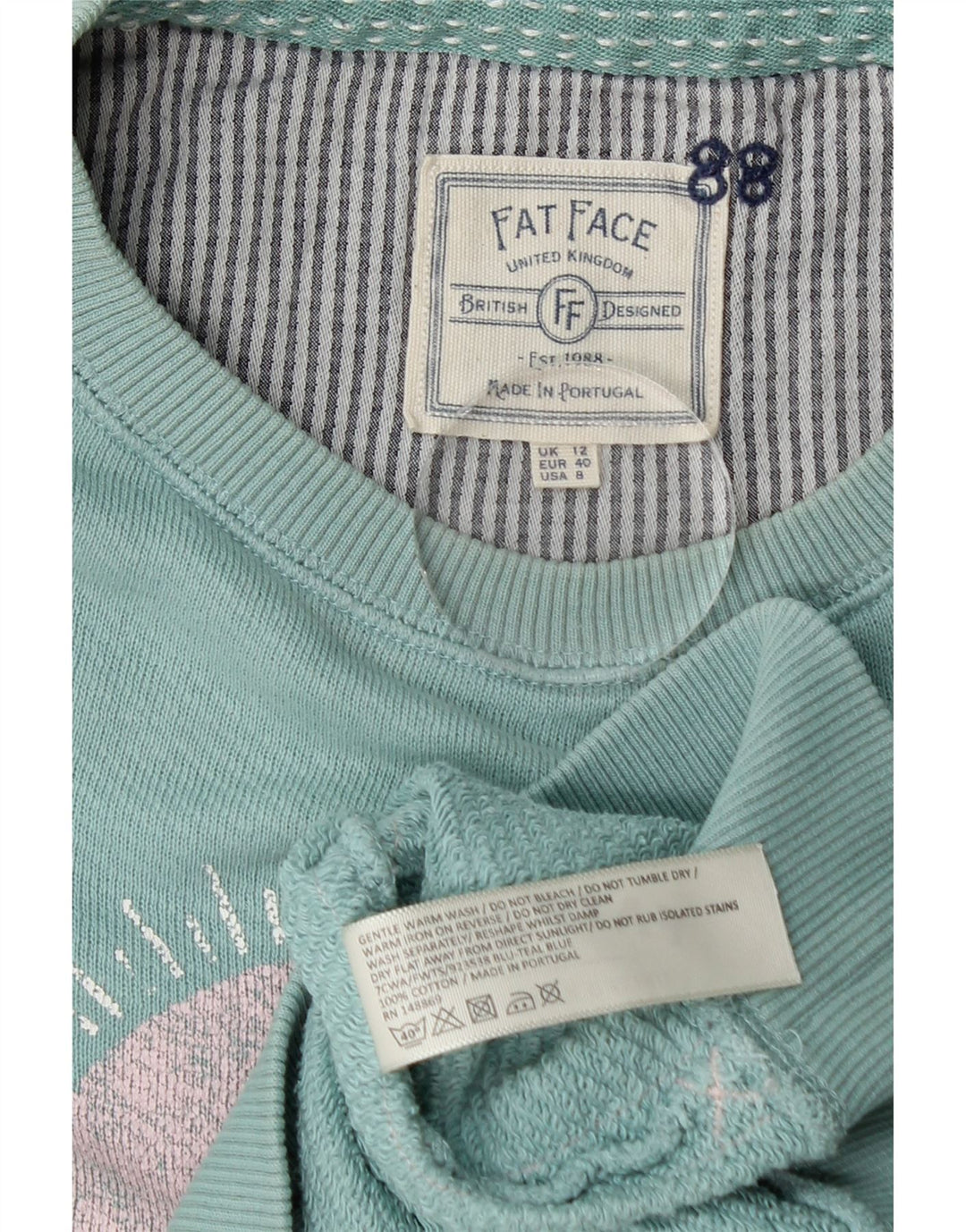 Maglione maglione girocollo con grafica da donna Fat Face UK 12 Blu medio