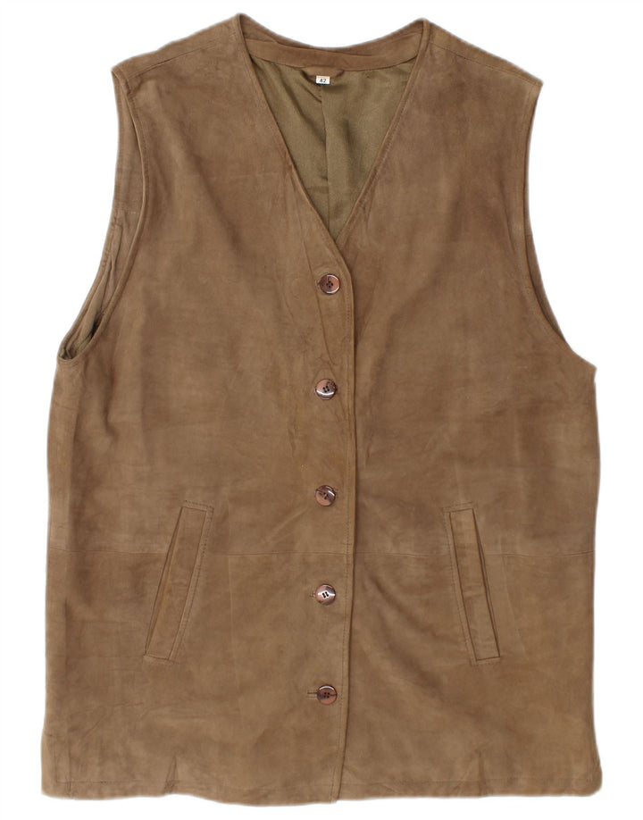 Gilet vintage da donna in pelle scamosciata EU 42 grande in pelle marrone