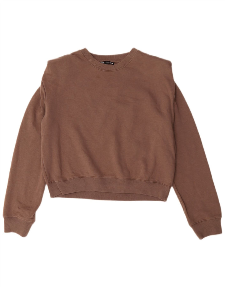 Felpa oversize da donna Zara UK 10 piccola in cotone marrone