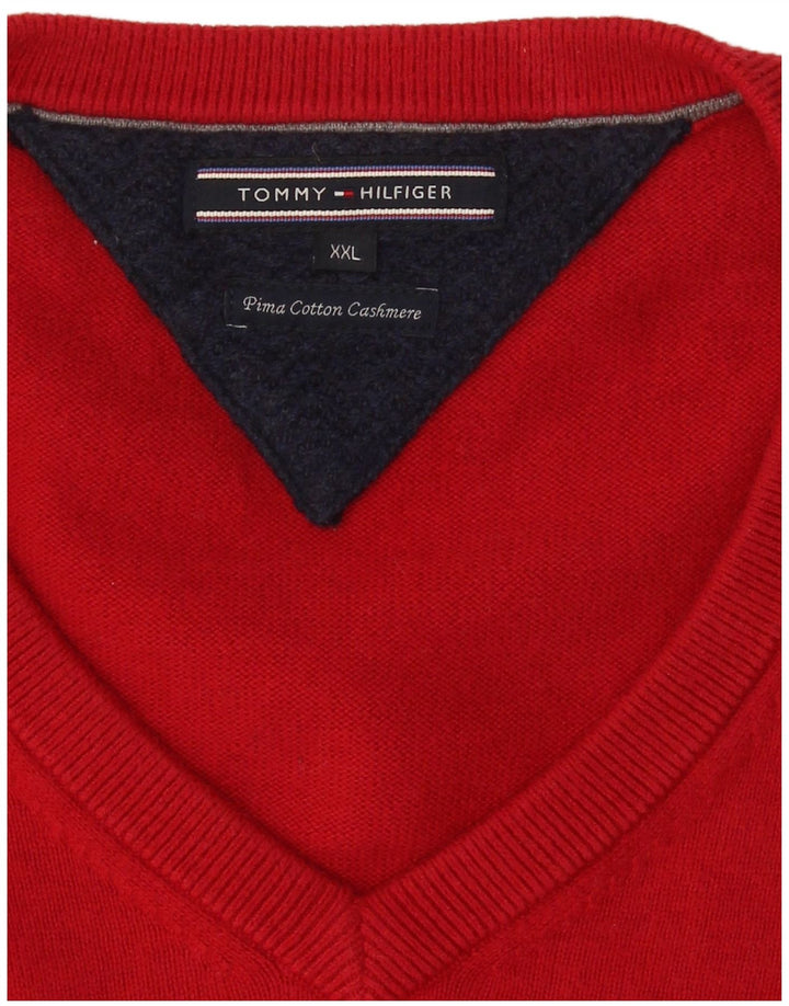 Maglione maglione con scollo a V da uomo Tommy Hilfiger 2XL cotone rosso