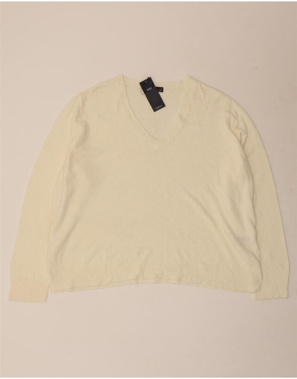 Maglione maglione con scollo a V da donna Marks & Spencer UK 20 2XL acrilico bianco sporco