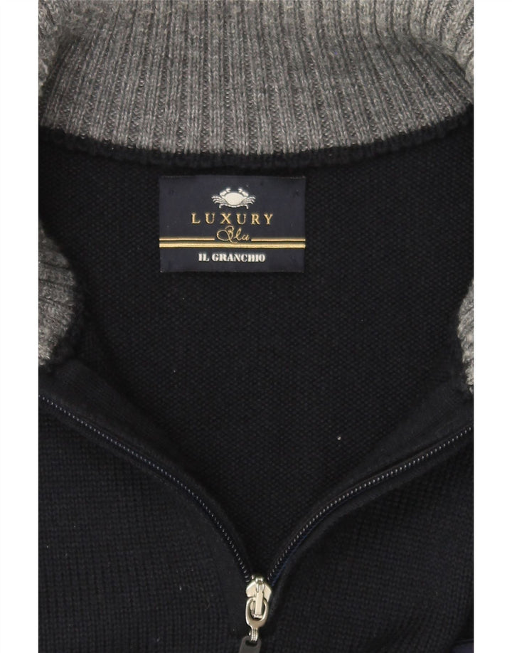IL GRANCHIO Mens Zip Neck Jumper Sweater Large Navy Blue Wool Vintage Il Granchio and Second-Hand Il Granchio from Messina Hembry 