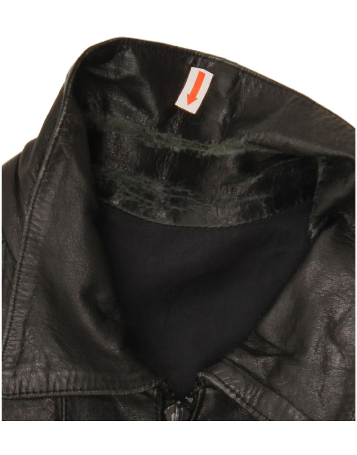 Giacca in pelle corta da donna vintage IT 44 media nera