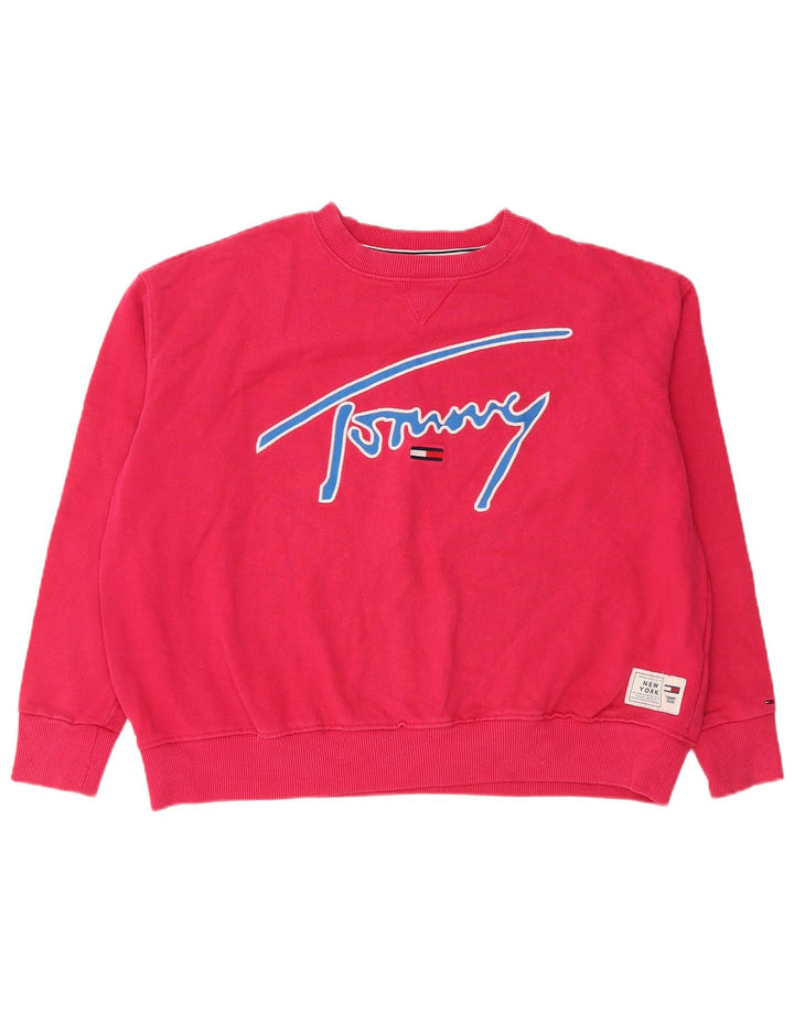 Felpa oversize con grafica da donna Tommy Hilfiger Maglione UK 14 Rosa medio