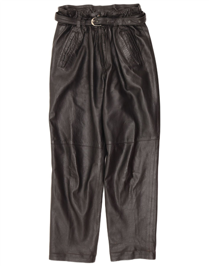 Pantaloni dritti in pelle da donna vintage IT 42 medi W30 L30 neri