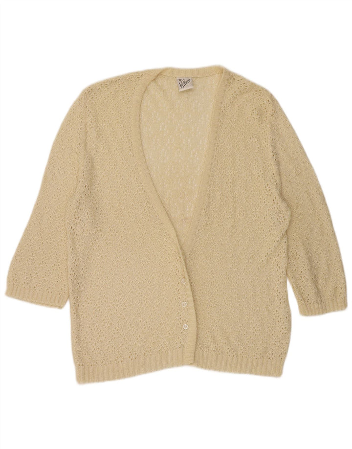 Maglione cardigan vintage da donna con maniche a 3/4 IT 44 Viscosa beige medio