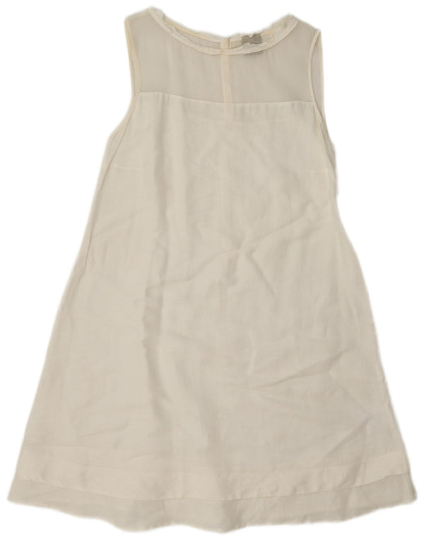 Abito vintage da donna senza maniche a trapezio US 2 XS lino bianco